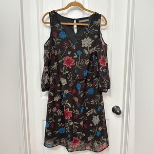 Dark Brown Floral Cold Shoulder Midi Dress | Signature Collection L